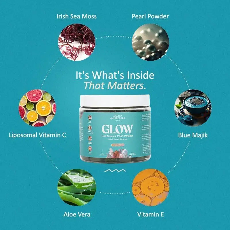 Akasha Superfoods Sea Moss Glow Gummies, Hair, Skin & Nails Vitamins with Seamoss, Pearl Powder, Vitamin E, Aloe Vera, Liposomal Vitamin C Akasha Superfoods buy supplements canada