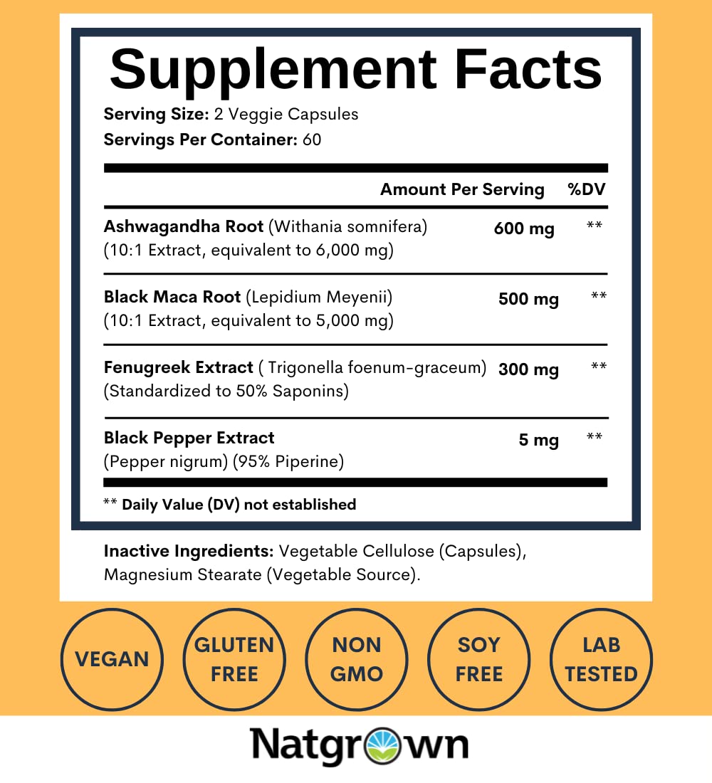 Natgrown Ashwagandha Maca Root Fenugreek Extract Capsules Supplement Natgrown buy supplements canada