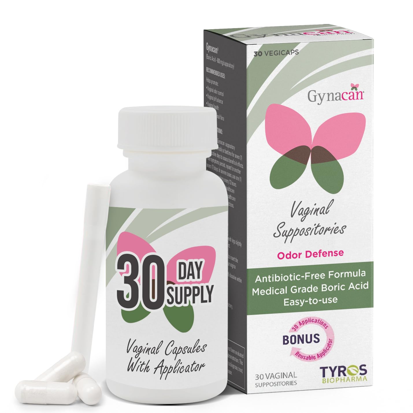 Gynacan Boric Acid Suppositories for Women - pH Balance Vaginal Treatment for Women Odor Prevention, Pure Formula, No-Mess Applicator, Gentle & Effective Gynacan buy supplements canada
