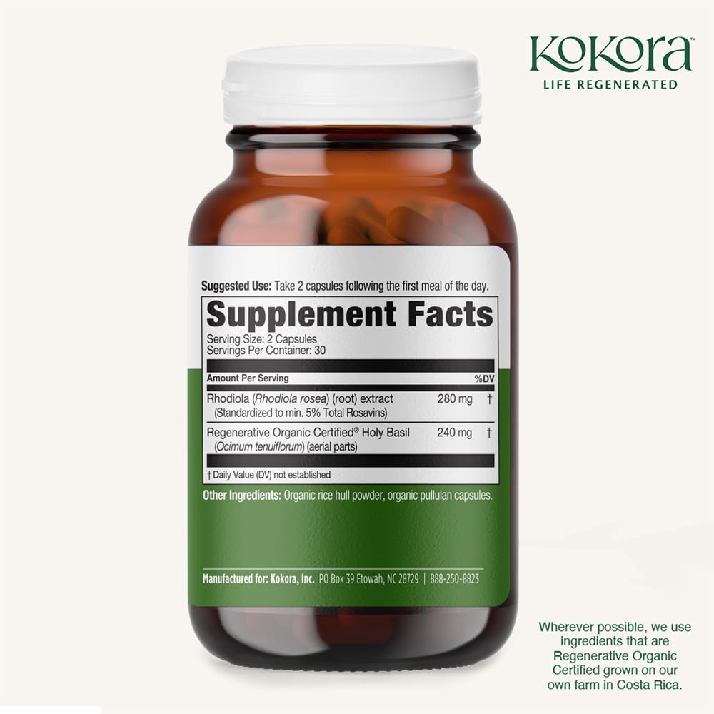 kokora Extra Strength Rhodiola Rosea – Stress Relief, Endurance & Promotes Mental & Physical Performance* - with Siberian Rhodiola, Rosavins, Organic Holy Basil - Vegan, Non-GMO - 60 Capsules kokora buy supplements canada