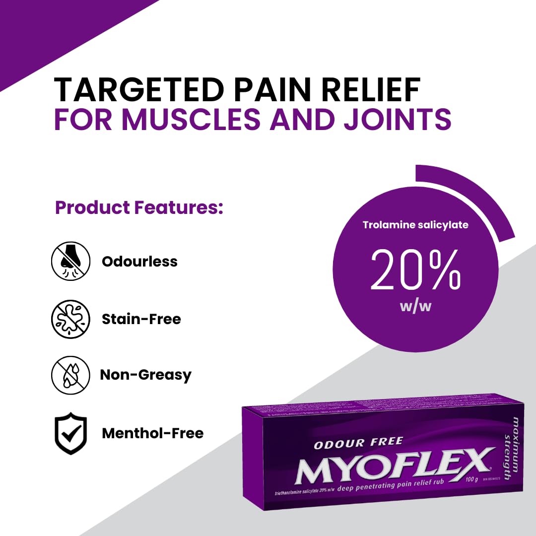 Myoflex Pain Relief Rub | Odourless | Provides Deep Penetrating Relief of Muscle Soreness & Joint Pain | Menthol Free | Stain Free | Non-Greasy | Great for Ages 2+ | 100 Grams (Maximum Strength) Myoflex buy supplements canada