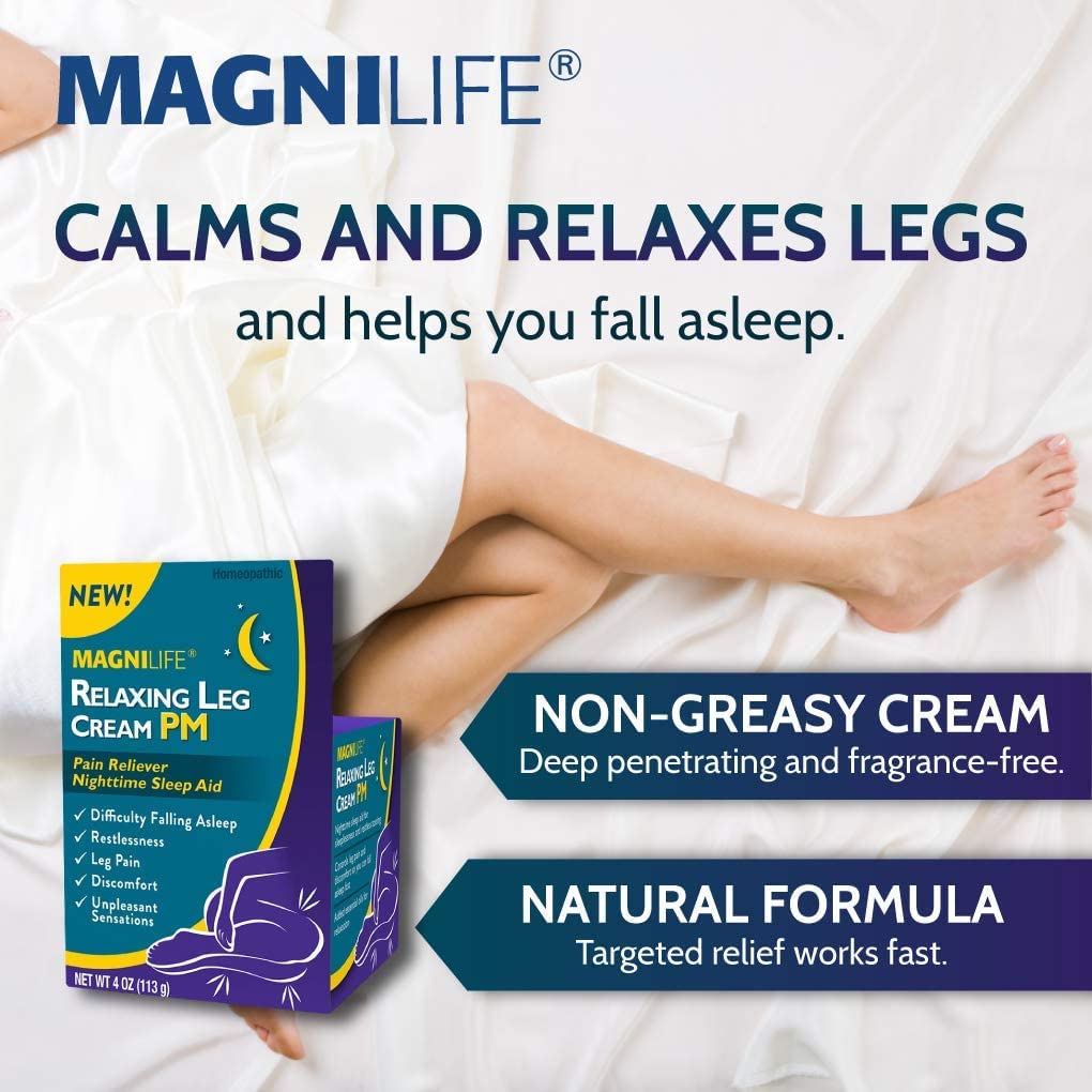 MagniLife Relaxing Leg Cream PM, 4 Oz, Homeopathic Nighttime Pain Reliever & Sleep Aid with Lavender & Magnesium, Non-Greasy Deep Penetrating Cream for Restless Legs & Discomfort MagniLife buy supplements canada