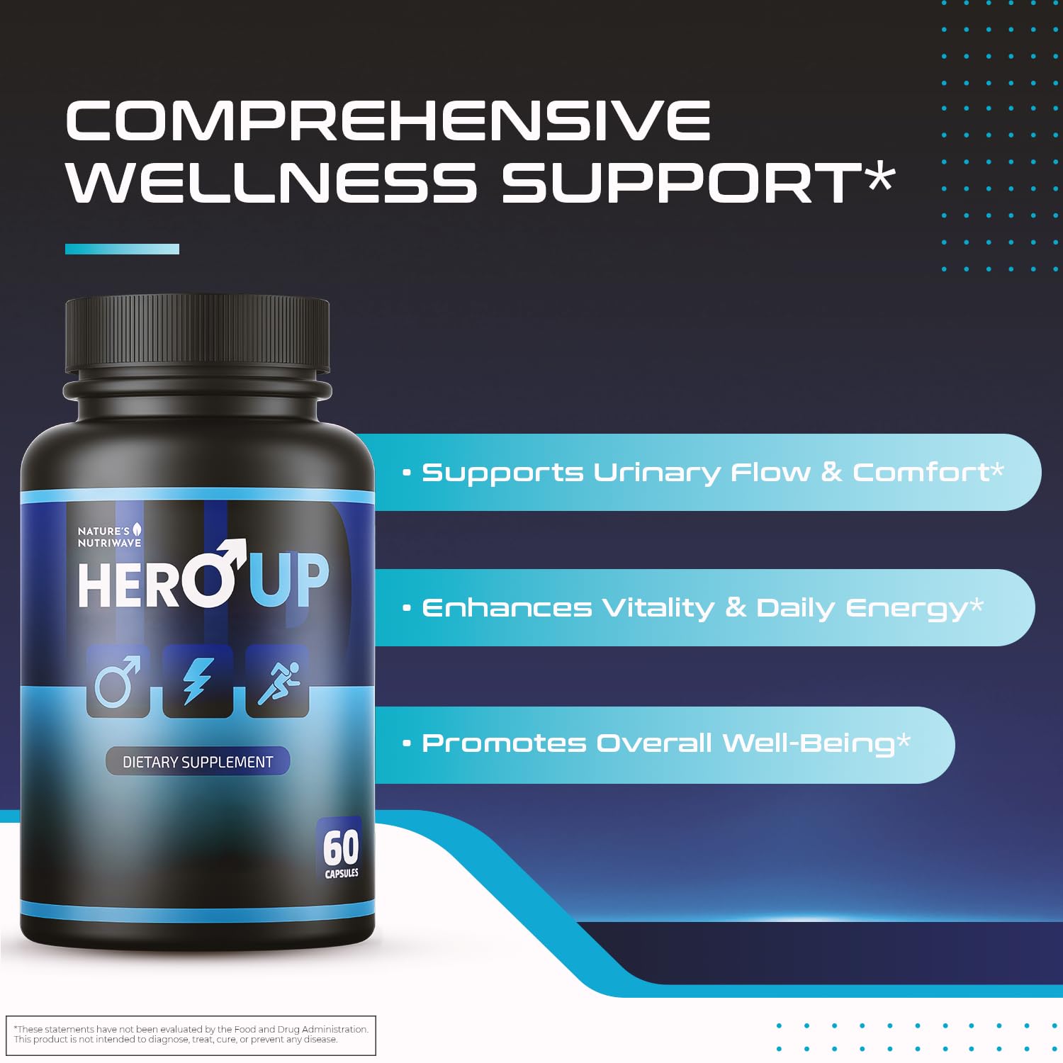 HeroUP - Natural Wellness Supplement with Plant-Based Ingredients – Non-GMO, Stimulant-Free | Made in the USA, GMP-Certified | 60 Capsules, 6 Month Suppy Nature’s NutriWave buy supplements canada