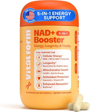VitalForm NAD+ Supplement with NMN & Nicotinamide Riboside (NR) – Advanced Cellular Energy & Healthy Aging Complex – with Resveratrol, CoQ10, Quercetin & BioPerine – 60 Vegan Capsules VitalForm buy supplements canada