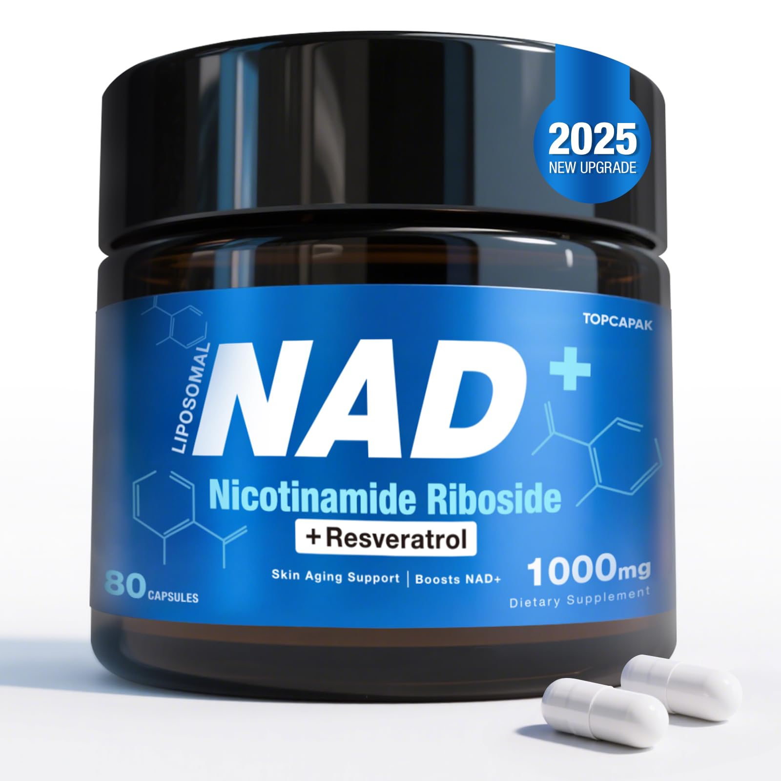 TOPCAPAK NAD+ Supplement - NAD Nicotinamide Riboside Resveratrol, Liposomal NAD+ Supplement 1000mg for for Women & Men - Healthy Aging, Brain and Cellular Energy, Non-GMO, 80 Capsules TOPCAPAK buy supplements canada
