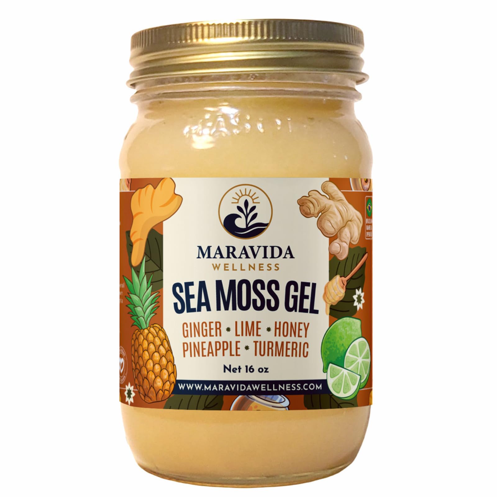 Maravida Wellness Sea Moss Gel – Pineapple, Lime, Honey, Ginger & Turmeric – 100% Natural Raw Organic Irish Moss – 16oz Jar – Premium Superfood for Everyday Wellness Maravida Wellness buy supplements canada