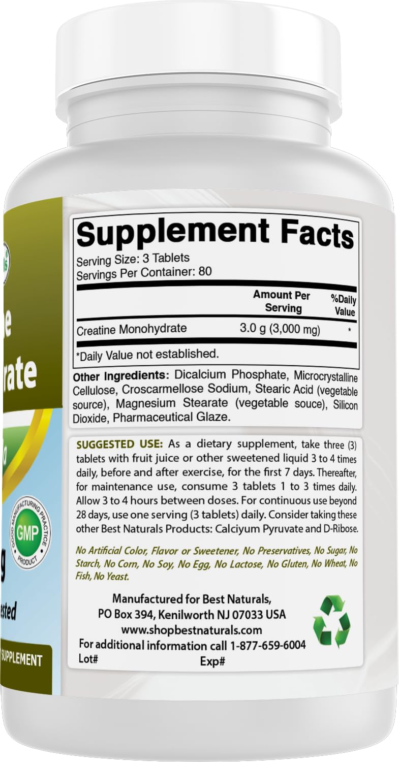 Best Naturals Creatine Monohydrate 1000 mg 240 Tablets Best Naturals buy supplements canada