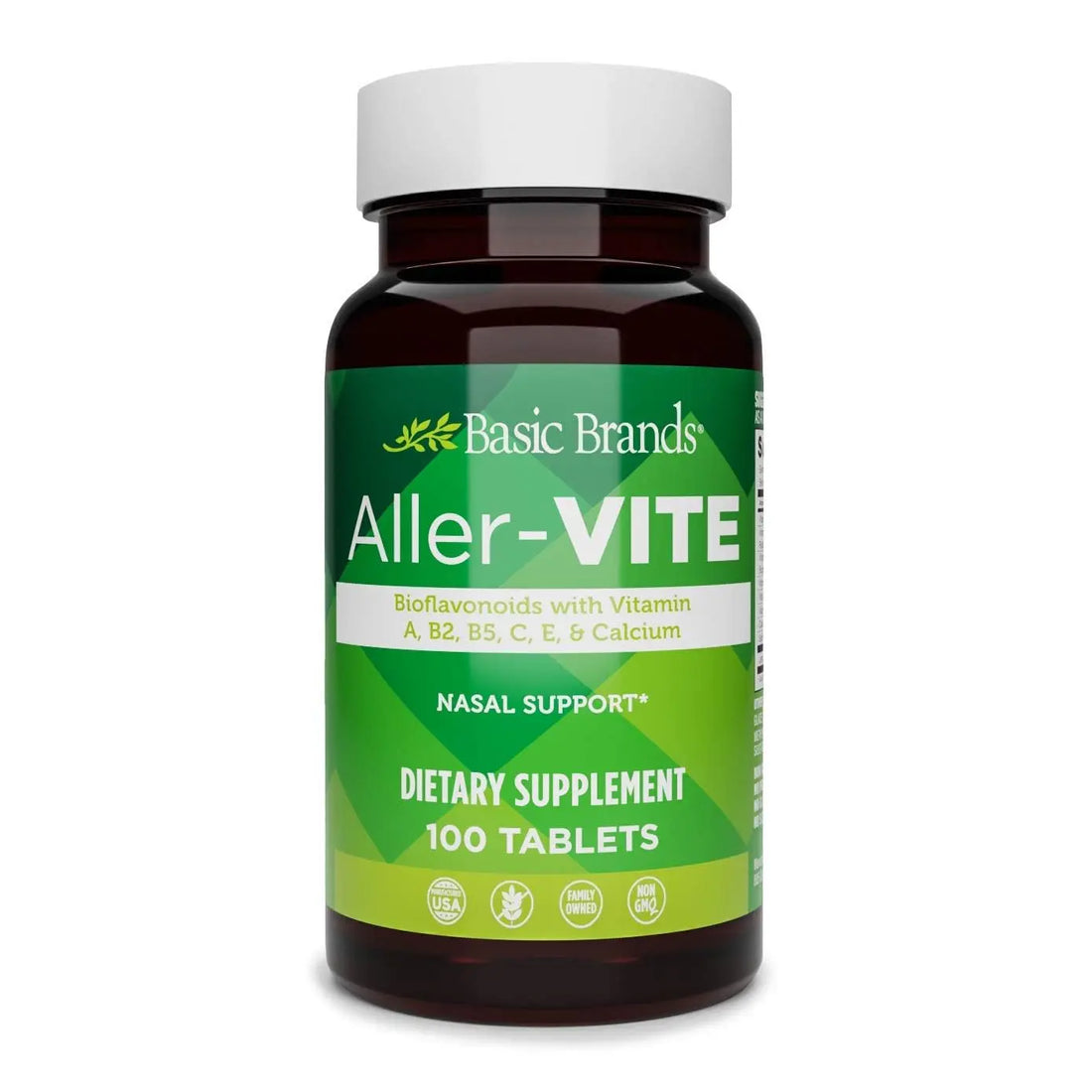 Basic Brands Aller Vite Nasal Support Tablets for Seasonal Allergy Relief, High Bioflavonoid Complex with Vitamins and Calcium, Gluten Free Daily Supplement, 100 Tablets Basic Brands buy supplements canada