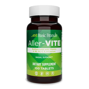 Basic Brands Aller Vite Nasal Support Tablets for Seasonal Allergy Relief, High Bioflavonoid Complex with Vitamins and Calcium, Gluten Free Daily Supplement, 100 Tablets Basic Brands buy supplements canada
