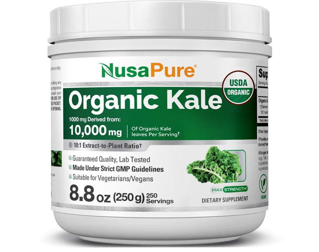 NusaPure Organic Kale Powder Extract 10:1 - Suitable for Vegetarian/Vegan, Non- GMO - 10,000 mg - 250 Capsules NusaPure buy supplements canada