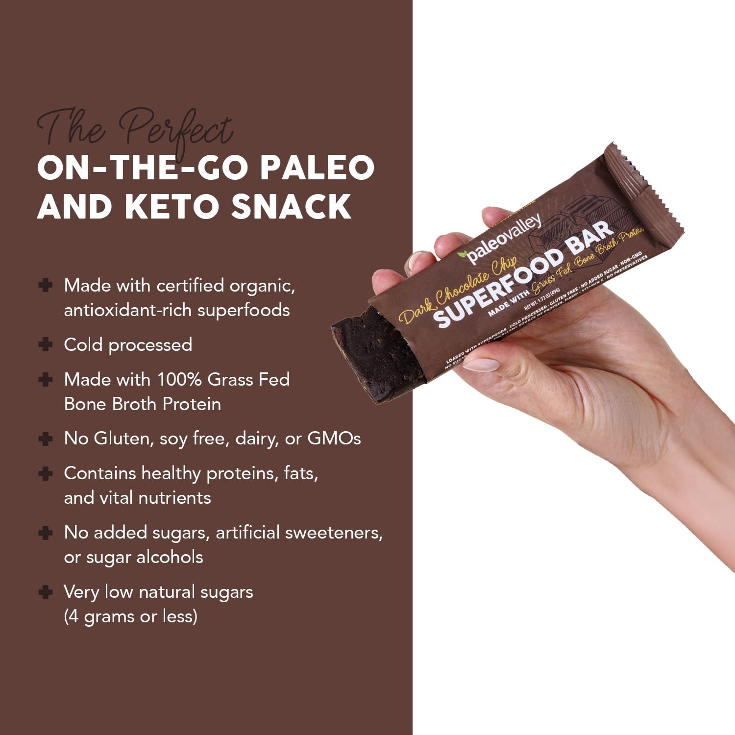 Paleovalley Superfood Bars – Dark Chocolate Chip– 10 Pack – 9g Protein per Bar – Gluten-Free, Grain-Free, Paleo, Non-GMO – On-the-Go Snack Paleovalley buy supplements canada