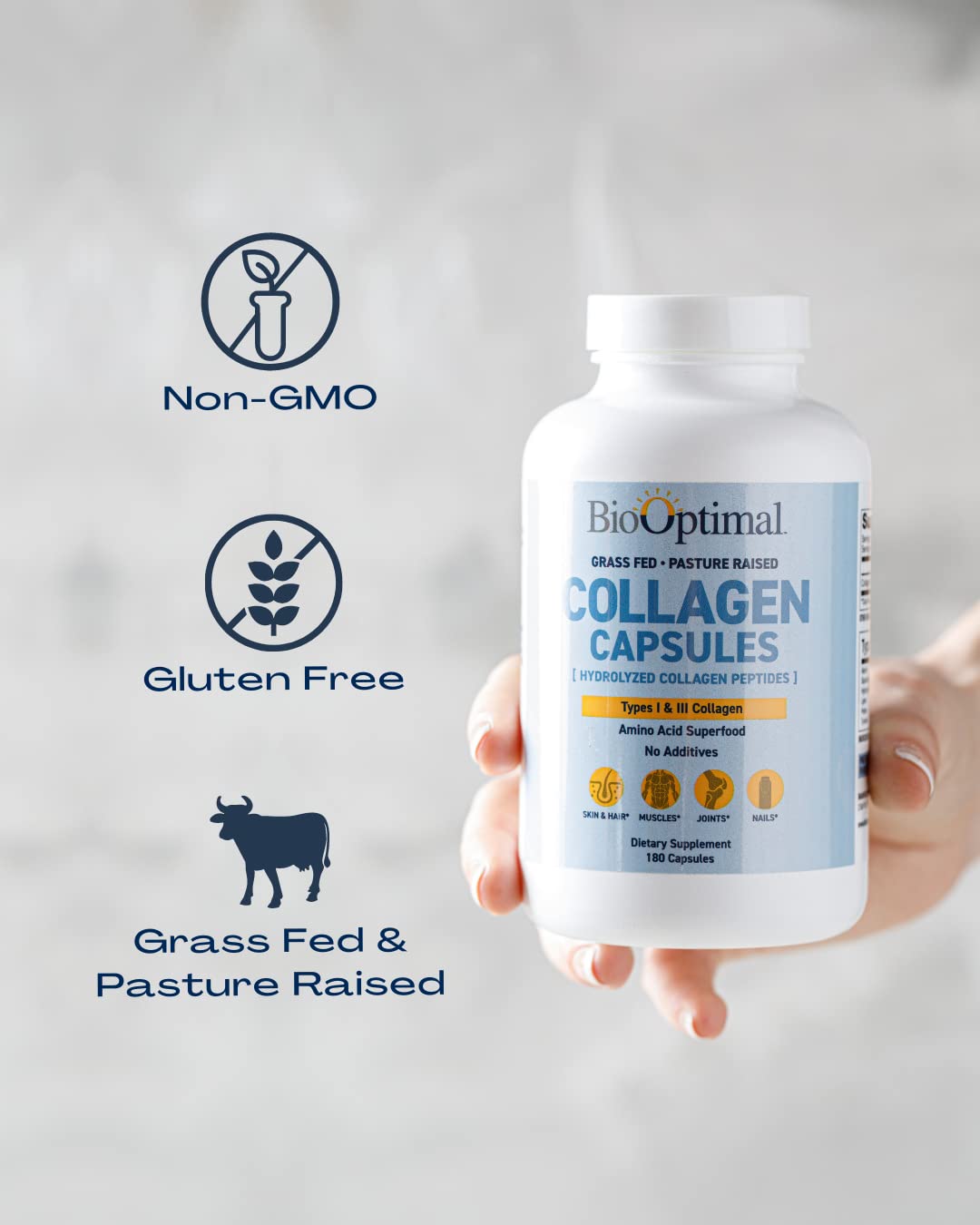 BioOptimal Collagen Peptides Capsules - Grass-Fed, Pasture-Raised Hydrolyzed Protein S]n-GMO, Zero Sugar Daily Pills for Men & Women (180 Capsules) BioOptimal buy supplements canada