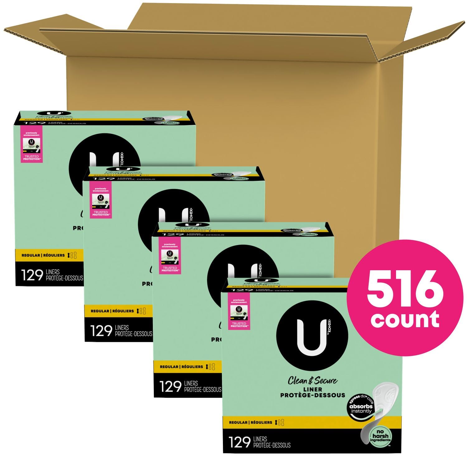 U by Kotex Clean & Secure Panty Liners, Light Absorbency, Regular Length, 516 Count U by Kotex buy supplements canada