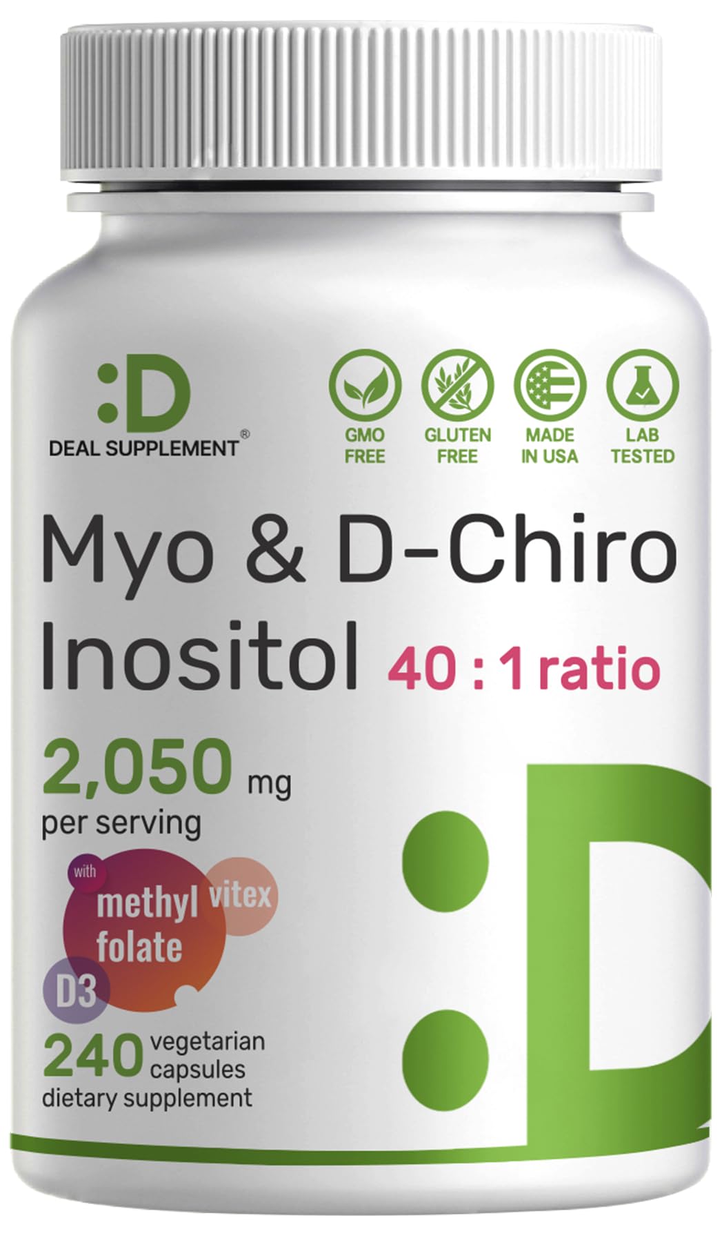 Myo-Inositol & D-Chiro Inositol Supplement (40:1) 2,050mg Per Serving, 240 Veggie Cap DEAL SUPPLEMENT buy supplements canada