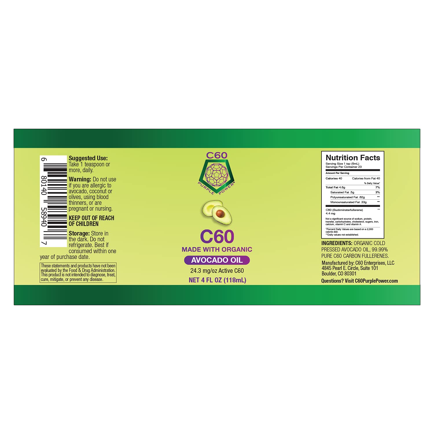 C60 Power C60 in Organic Avocado Oil - Natural Wellness & Antioxidant Support for Men & Women, 99.99% Pure Carbon Fullerenes, Promotes Energy, Mental Clarity, & Stamina - 4 fl oz Bottle C60 Purple Power buy supplements canada
