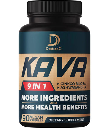 DEDICAD Kava Kava Capsules - 3 Month Supply - 9 Herbs with Ginkgo Biloba, Ashwagandha Root, Andean Cocoa, Graviola Leaf, Chamomile, Valerian, Lemon Balm & Skullcap - Support Mood & Immune - 90 Pills DEDICAD buy supplements canada