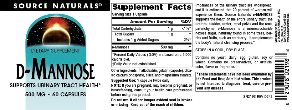 Source Naturals D-Mannose, Potent Urinary Tract & Bladder Health Support*, 500mg - 60 Capsules Source Naturals buy supplements canada