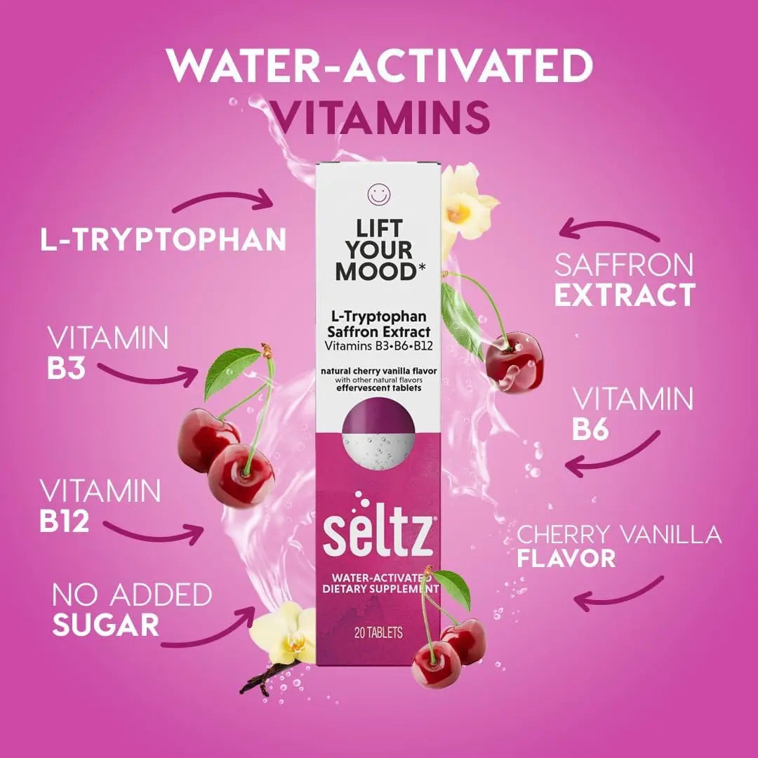 Seltz® Lift Your Mood – Effervescent Vitamins for Mood Support & Energy with L-Tryptophan, Saffron Extract & B Vitamins (B3, B6, B12) Seltz buy supplements canada