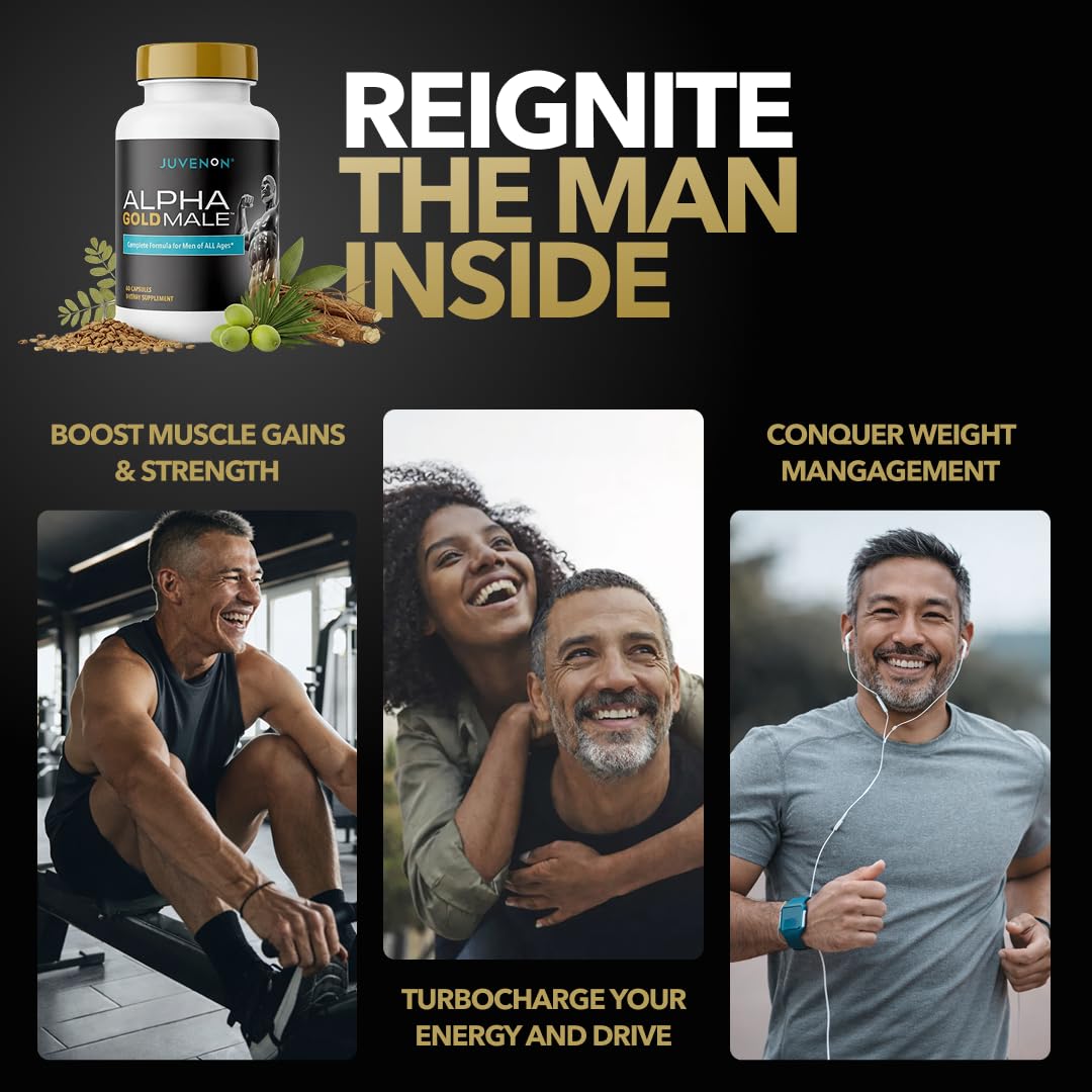 Juvenon Alpha Gold Male Testosterone Booster for Men - T-Support & Male Vitality with KSM-66 Ashwagandha + Fenugreek + Boron Citrate + Saw Palmetto, Non-GMO Vegetarian Capsules Juvenon buy supplements canada