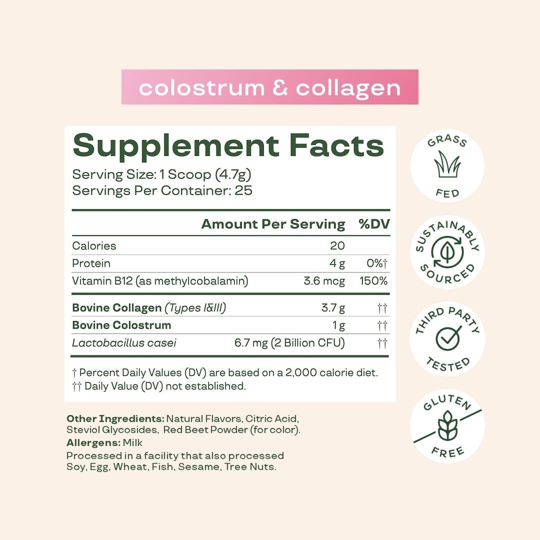 Bloom Nutrition Bovine Colostrum Powder with Vitamin B-12 for Gut Health, Immune Support, Hair Growth & Beauty Supplement | Strawberry, 25 Servings Bloom Nutrition buy supplements canada