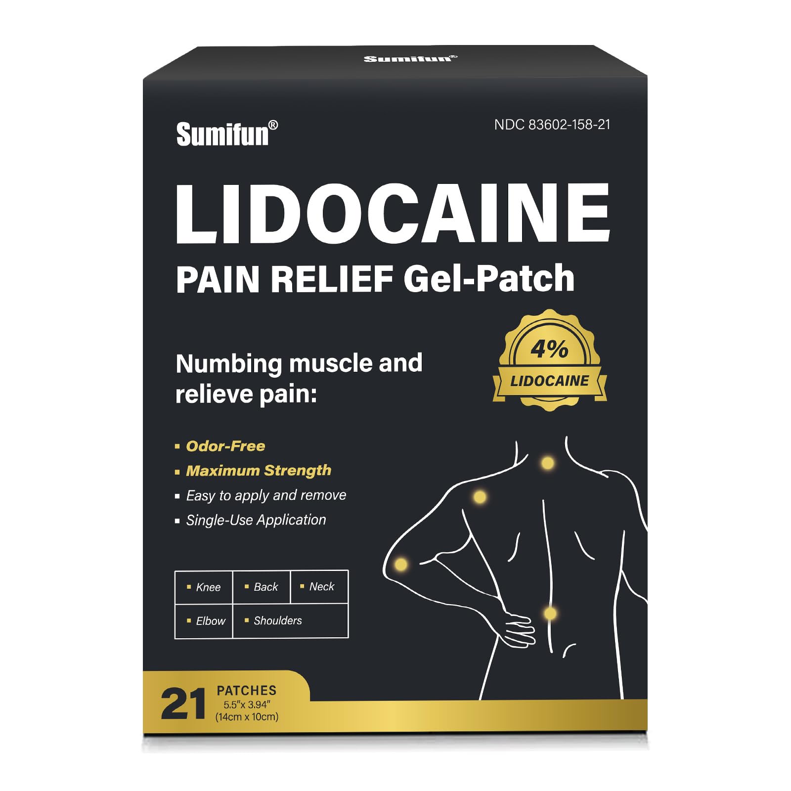Sumifun 4% Lidocaine Patches,Maximum Strength Pain Relieving Patch Back, Shoulder, Joints, Knee Pain Relief and Muscle Soreness - 8 Hour Pain Relief (21 Count(Pack of 1)) Sumifun buy supplements canada