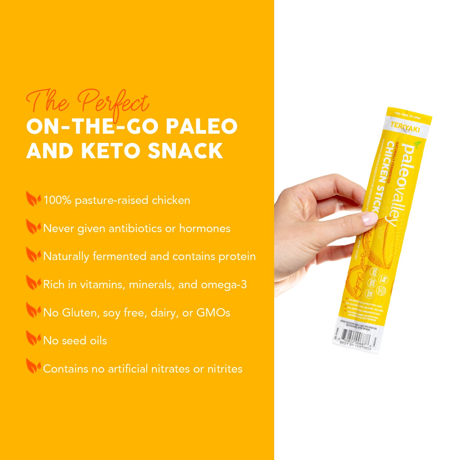 Paleovalley Pasture-Raised Chicken Sticks – 10 Pack – 7g Protein per Stick – Keto-Friendly, Paleo, Gluten-Free, Nitrate-Free – On-the-Go Snack (10 Pack, Teriyaki) Paleovalley buy supplements canada