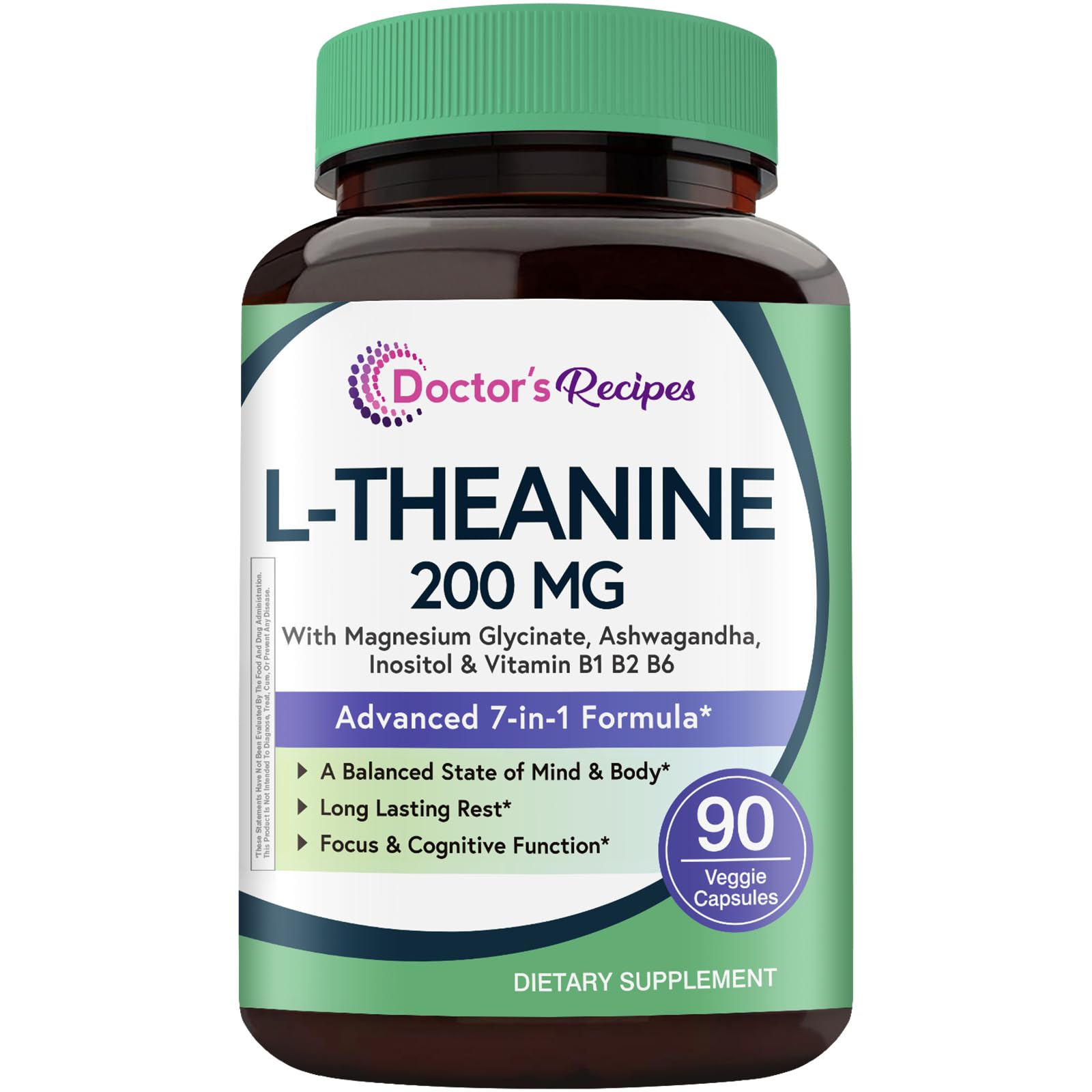 Doctor's Recipes L-Theanine 200 mg, Magnesium Glycinate, Ashwagandha, Inositol, Vitamin B6 B1 B2, Calm Relaxation Mood Cortisol Manager Nerve Focus Sleep Aid Quality No Drowsiness, Vegan, 90 Capsules Doctor's Recipes buy supplements canada