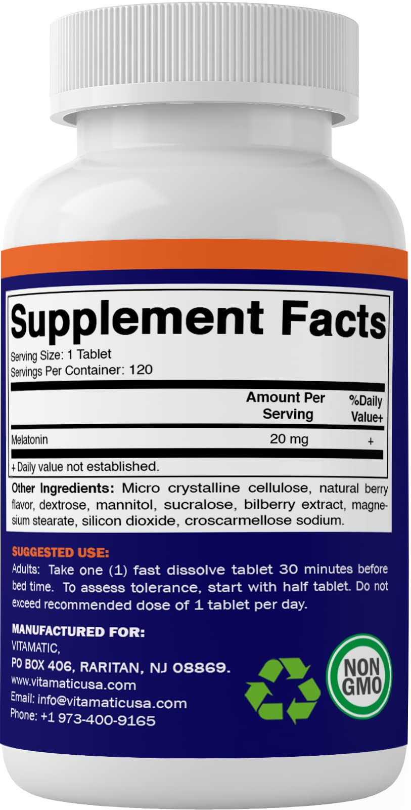 Vitamatic Melatonin 20mg Tablets | Vegetarian, Non-GMO, 6 pack Vitamatic buy supplements canada