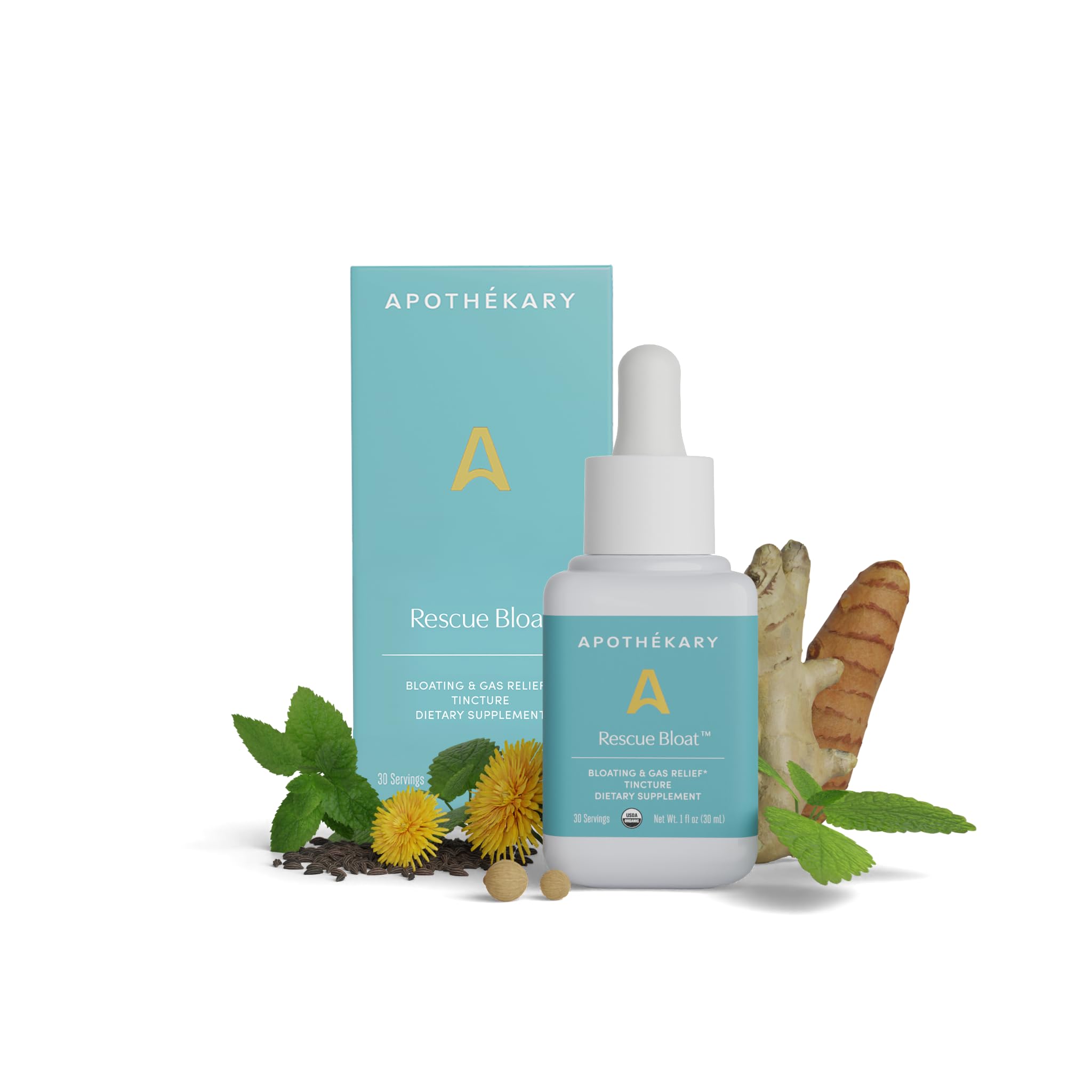 Apothékary Rescue Bloat, Fast-Acting Digestive Drops for Occasional Gas and Bloat Relief, Herbal Liquid Drops with Peppermint, Lemon Balm, Dandelion, Ginger, Turmeric, Made in USA, 1 fl oz 30 Servings Apothékary buy supplements canada