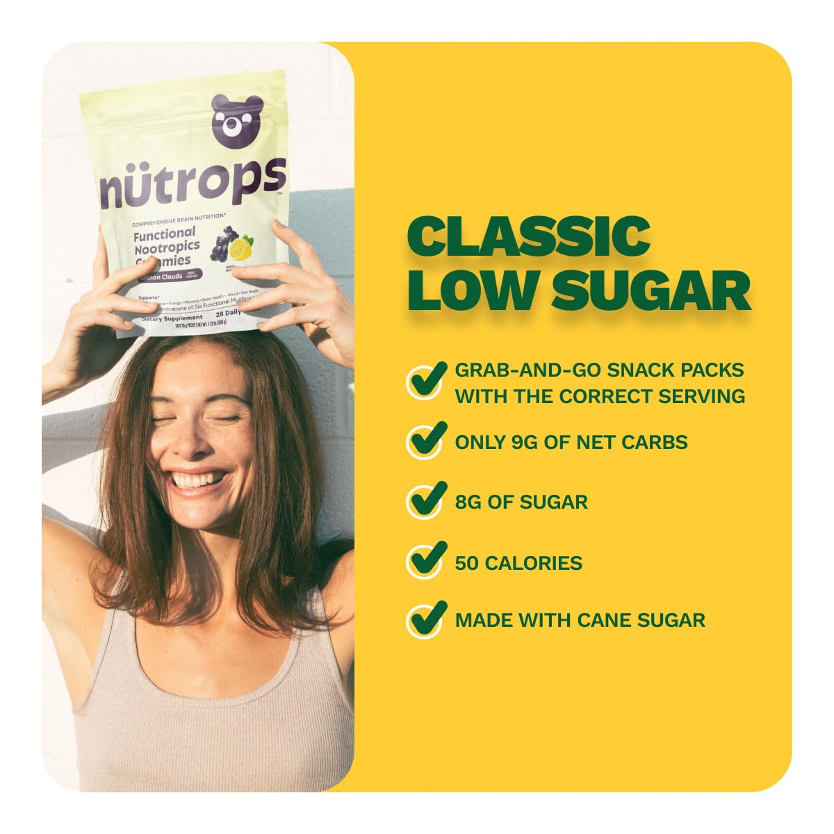 Nutrops Lions Mane Mushroom Gummies for adults, Functional Nootropics, Herbal Brain Supplement for Energy, Brain Health, Cognitive, Memory & Focus, Reishi, Chaga, Cordyceps, Coriolus, 28 daily Packs Grüns buy supplements canada