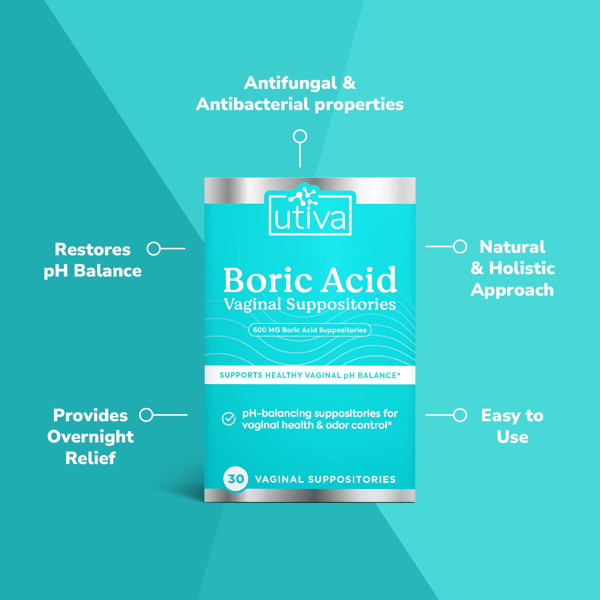 10% Bundle Utiva Boric Acid - 600mg 30-Boric Acid Vaginal Suppositories to Lower pH and Support Vaginal Health + Utiva Suppository Applicators – Hygienic Individually Wrapped 15 Vaginal Applicators Szio+ buy supplements canada
