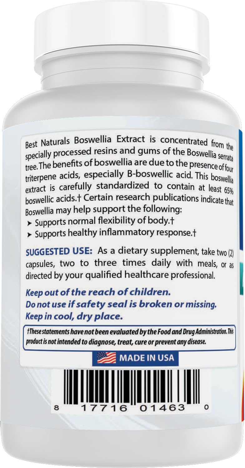 Best Naturals Boswellia Serrata Joint Health 250 mg 120 Capsules - Standardized to 65% Boswellic Acid (120 Count (Pack of 3)) Best Naturals buy supplements canada