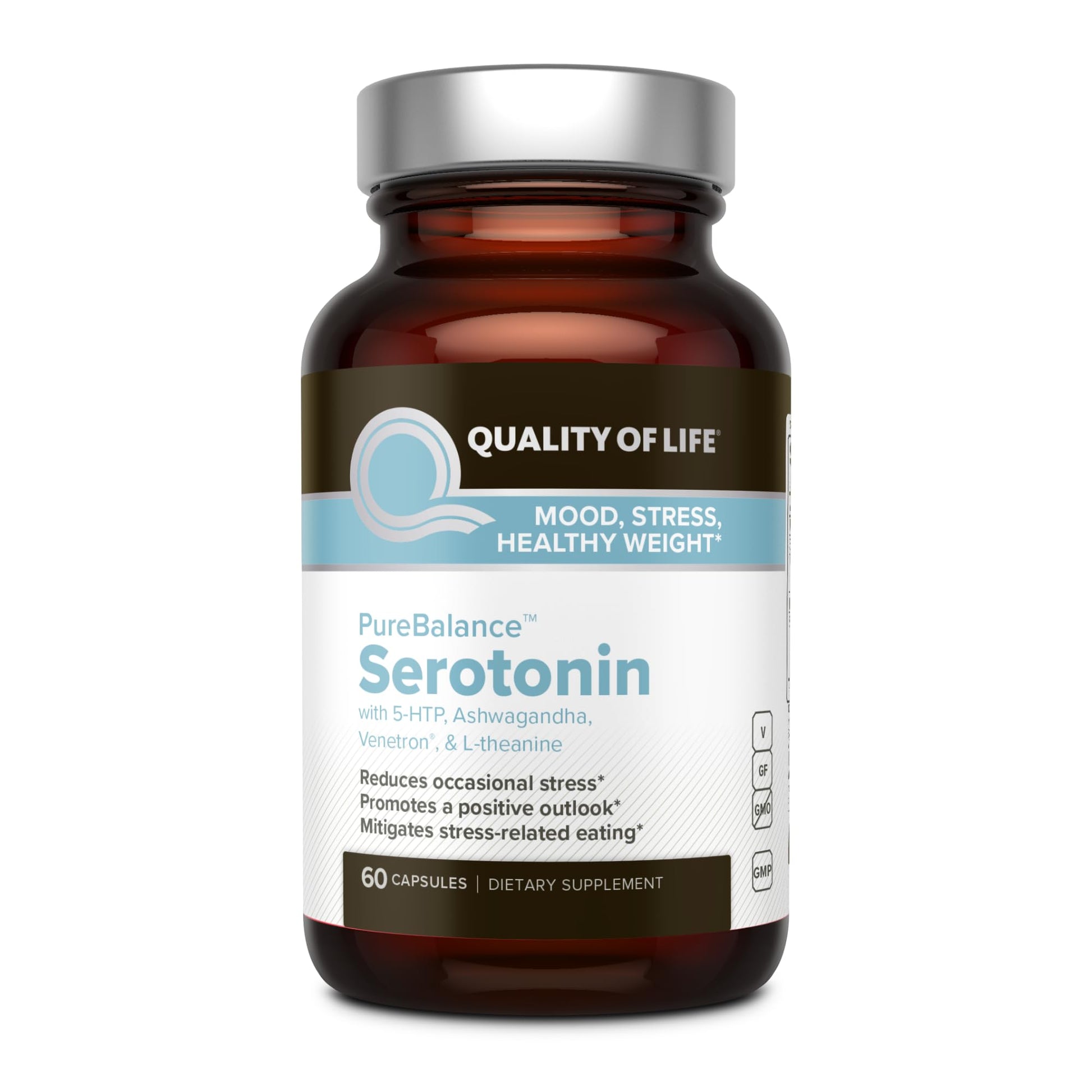 Quality of Life Pure Balance Serotonin Premium–Helps Boost Serotonin & Cortisol Levels - Includes 5-HTP, Venetron, Sensoril, Vitamin D3 & L-Theanine–60 Capsules Quality of Life buy supplements canada