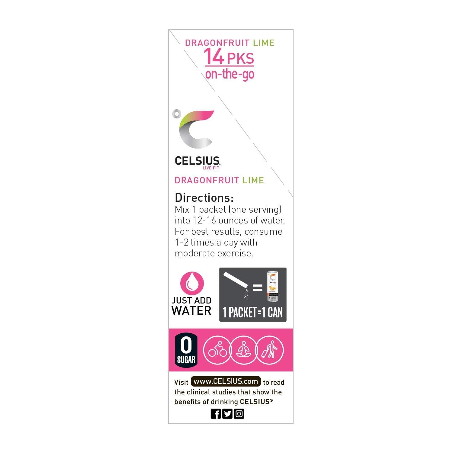 CELSIUS Dragonfruit Lime On-the-Go Powder Stick Packs, Zero Sugar 14 Count(Pack of 1) CELSIUS buy supplements canada