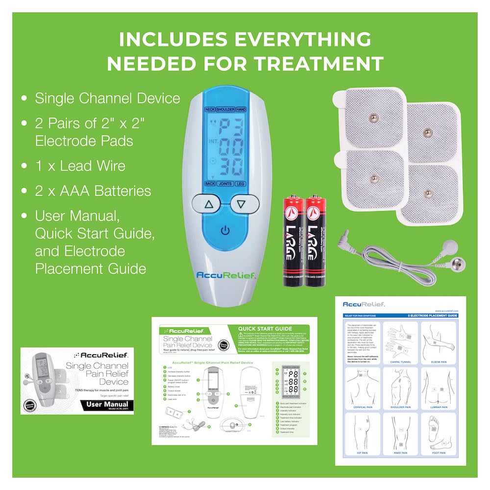 AccuRelief TENS Unit Muscle Stimulater Pain Relief System - Electric Muscle Stimulator with Electrodes for Neck, Back, and Full Body, White and Blue AccuRelief buy supplements canada