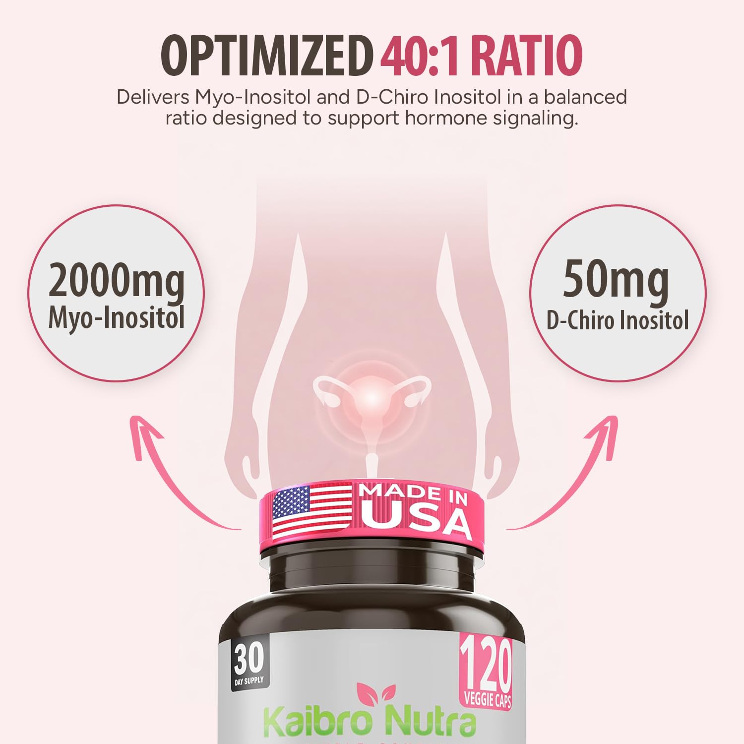Kaibro Nutra Myo-Inositol Supplement, Myo-Inositol & D-Chiro Inositol 40:1 Ratio, Hormone Balance & Ovarian Support for Women with Vitamin B8, 2050mg, Vegan, Non-GMO Capsules 120 Count Kaibro Nutra buy supplements canada