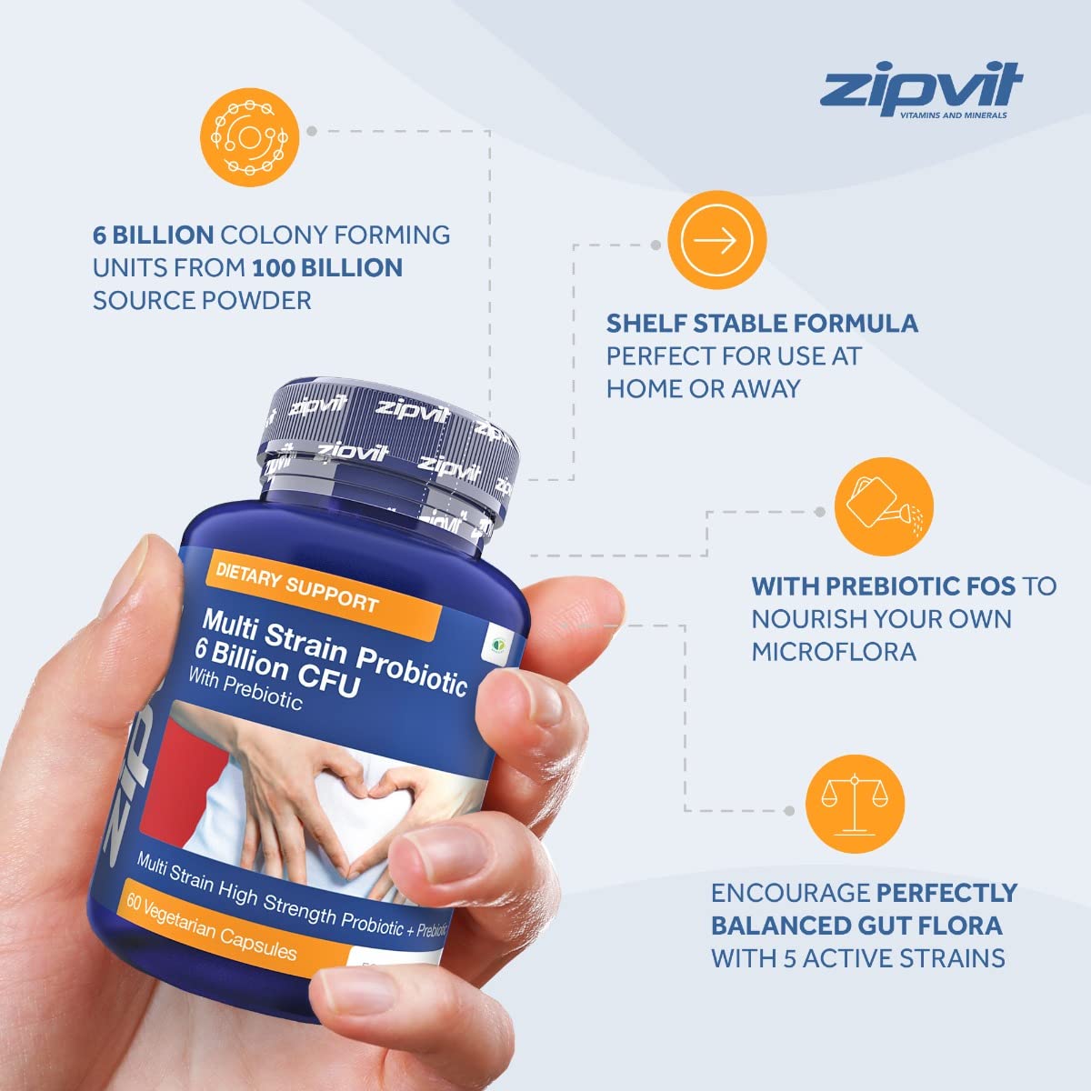 Probiotic 6 Billion Multi-Strain Live Bio Cultures Complex with Prebiotic, 60 Vegetarian Zipvit buy supplements canada