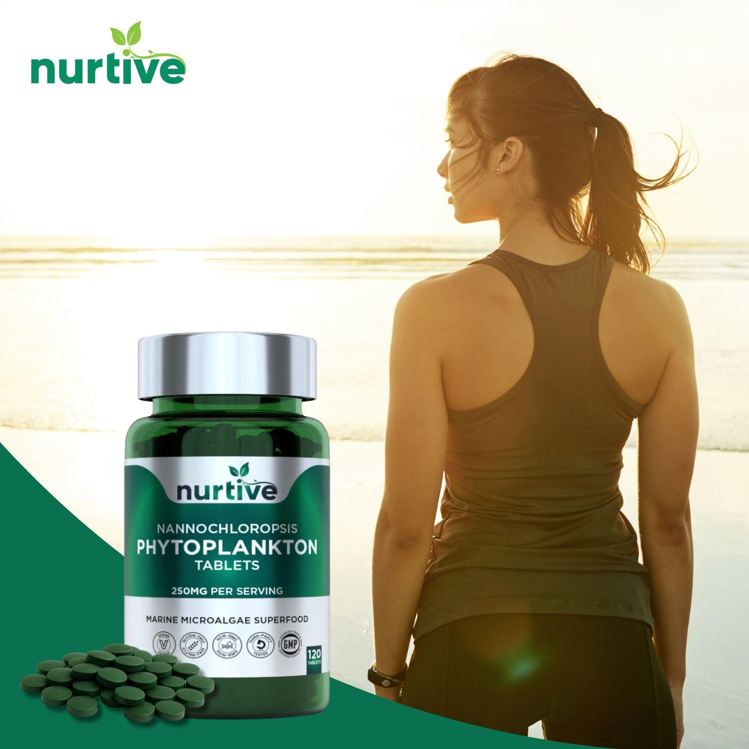NURTIVE Nannochloropsis Phytoplankton Tablets – 250mg per Serving – Vegan, Gluten-Free, Non-GMO, No Fillers – Third-Party Tested, GMP Certified – 2 Tablets/Day for 2 Month, 120 Tablets/Bottle NURTIVE buy supplements canada