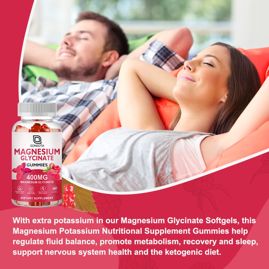 Magnesium Glycinate Gummies 400 mg with 100 mg Composite magnesium - Chelated Magnesium Potassium Supplement with Vitamin D, B6 Supports Calm, Sleep, Memory & Muscle Cramps,Sugar Free - 120 Gummies GONGOTA buy supplements canada