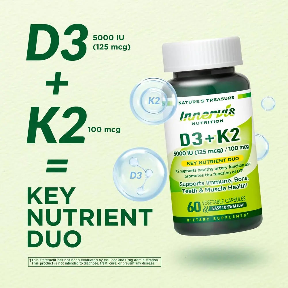 INNERVISNUTRITION Vitamin D3 5000 IU + K2 MK-7 100mcg – Bone, Heart & Immune Support, Easy to Swallow, 60 Capsules INNERVISNUTRITION buy supplements canada