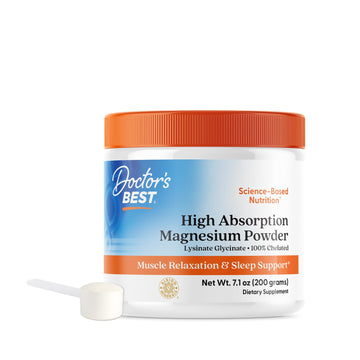 Doctor's Best High Absorption Magnesium Powder,White, 100% Chelated TRACCS, Not Buffered, Headaches, Sleep, Energy. Non-GMO, Vegan, Gluten Free, 200G, 7.1 Ounce (Pack of 1) Doctor's BEST buy supplements canada