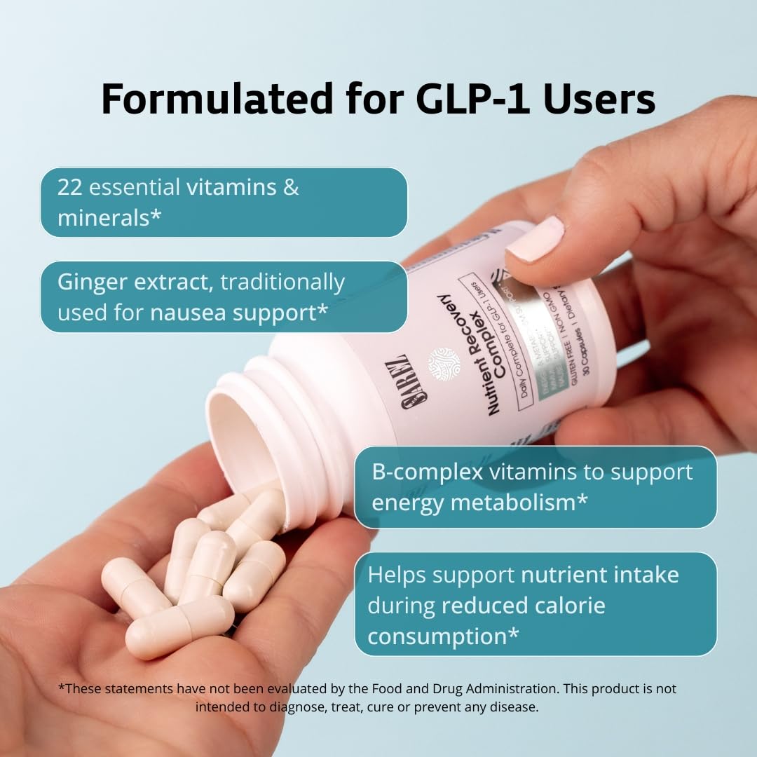 Sarez GLP-1 Support Capsules — Methylated Vitamins & Chelated Minerals — Energy, Metabolism, Hair & Daily Nutrient Support — with Ginger for Nausea — Gentle on Stomach — 30 Day Supply Sarez buy supplements canada