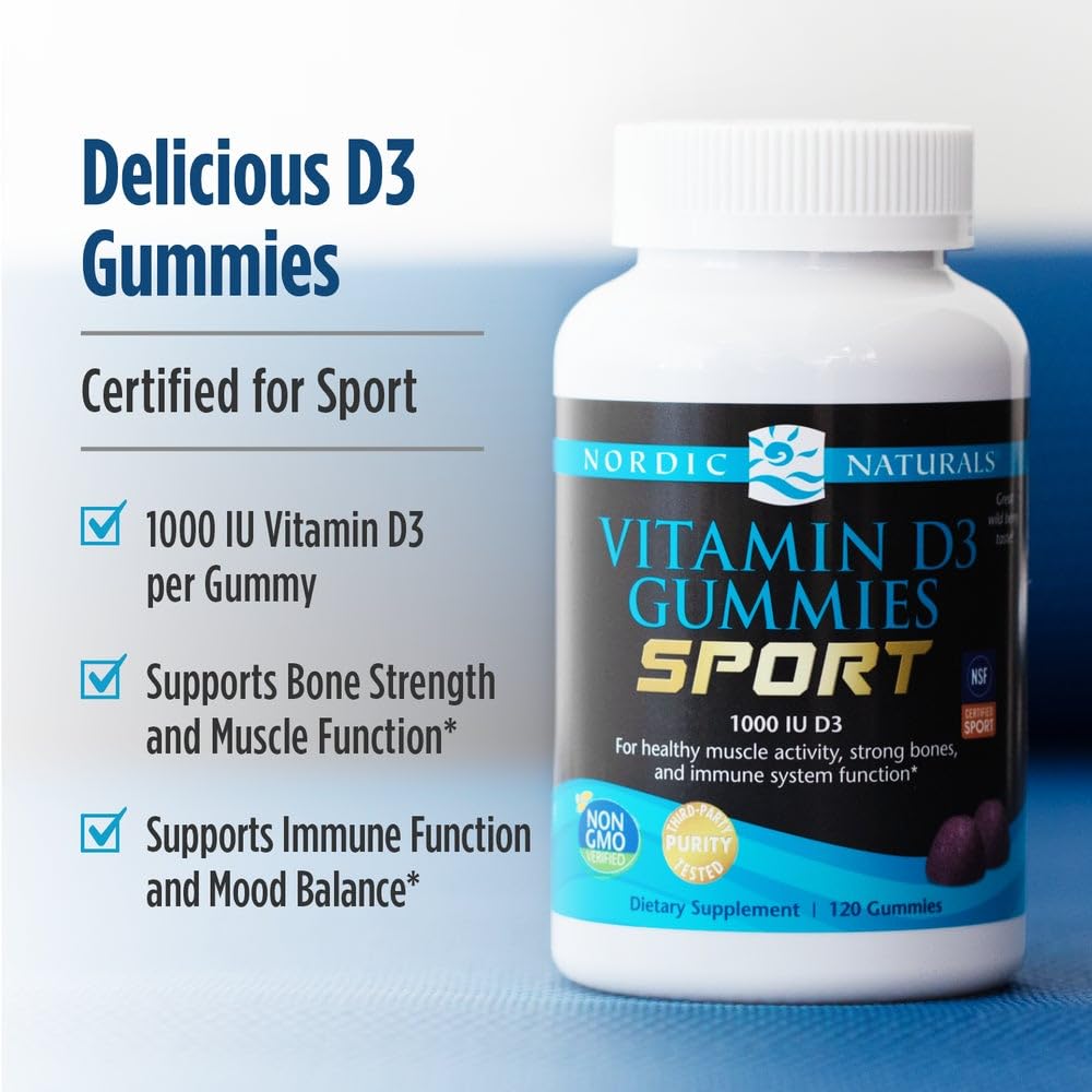 Nordic Naturals Vitamin D3 Gummies Sport, Wild Berry - 120 Gummies - 1000 IU Vitamin D3 - NSF Certified - Healthy Bones, Mood & Immune System Function - Non-GMO - 120 Servings Nordic Naturals buy supplements canada