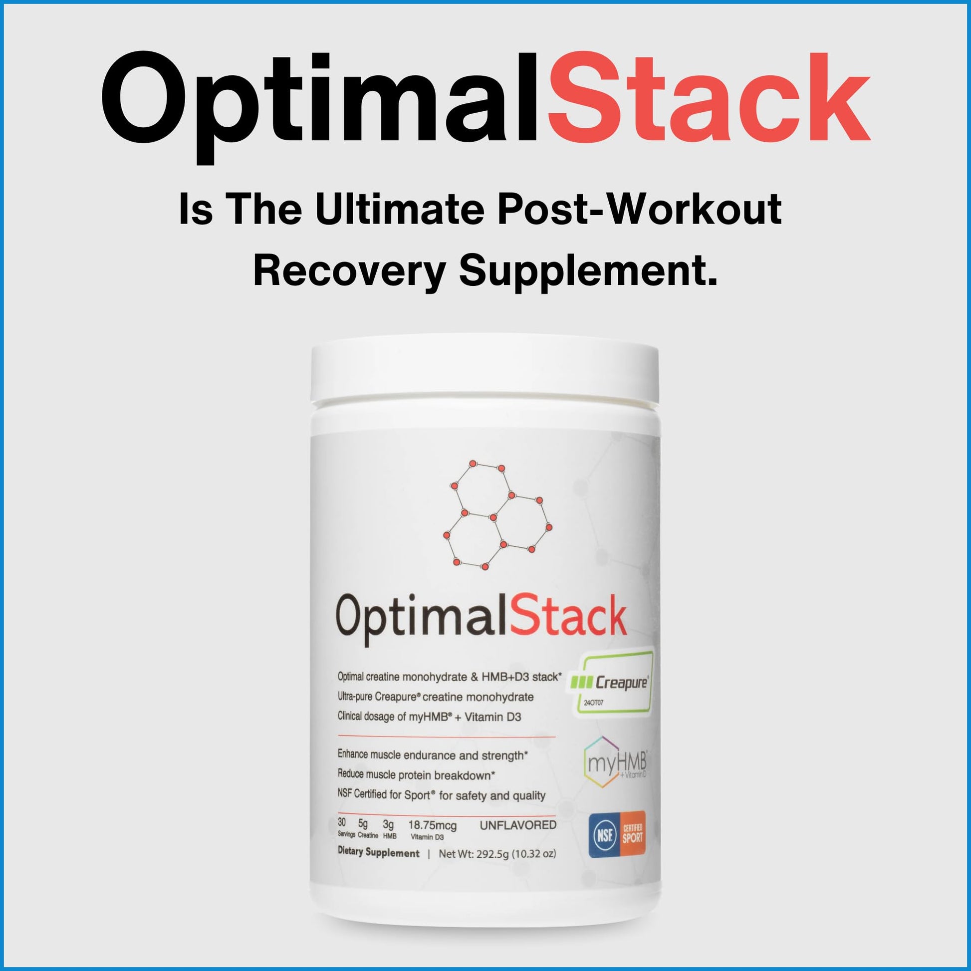 OptimalStack Creatine Monohydrate, HMB, & Vitamin D3 Stack | with Creapure Creatine, Clinical Dosage of myHMB, and Vitamin D3 | NSF for Sport Certified | Unflavored, 30 Servings OptimalAmino buy supplements canada