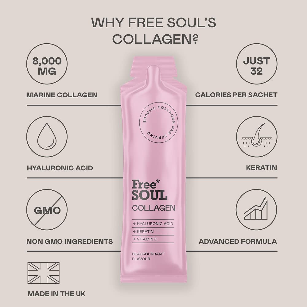 Marine Collagen Liquid 8000mg with Hyaluronic Acid, Keratin, & Vitamin C, 14 x 8000mg Hydrolysed Collagen Free Soul buy supplements canada