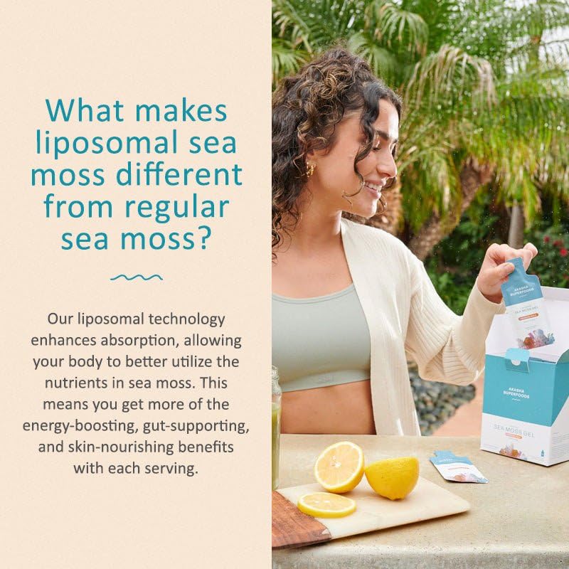 Akasha Superfoods Irish Sea Moss Gel, Liposomal Seamoss with Irish Sea Moss, Vitamin E, Citrus, Organic Vanilla, Glycerin, Skin, Energy & Gut Health Support for Women & Men, Sweet Citrus Flavor, 30 Ct Akasha Superfoods buy supplements canada