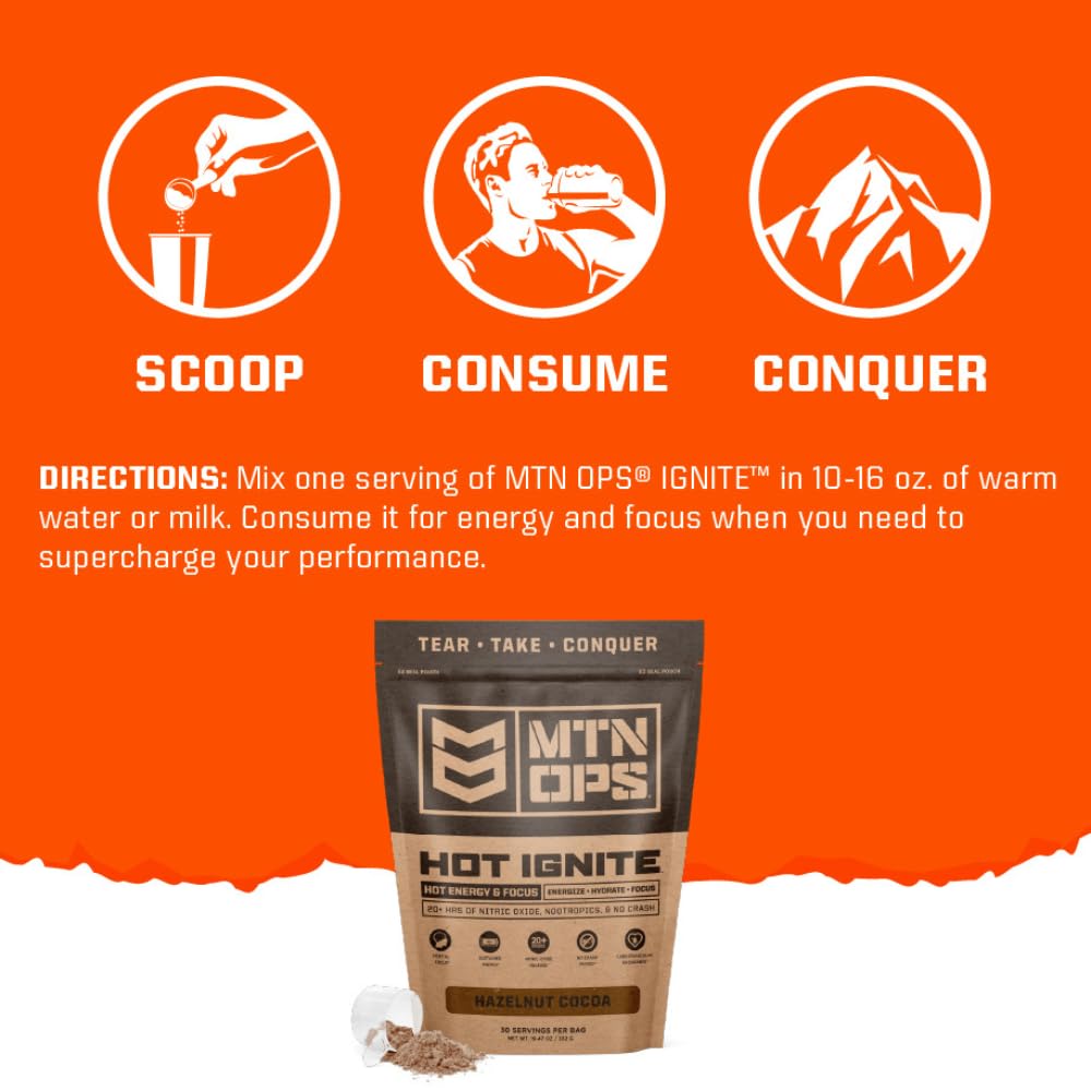 MTN OPS Hot Ignite Supercharged Energy Drink Mix Focus Enhancer, Hazelnut Cocoa MTN OPS buy supplements canada