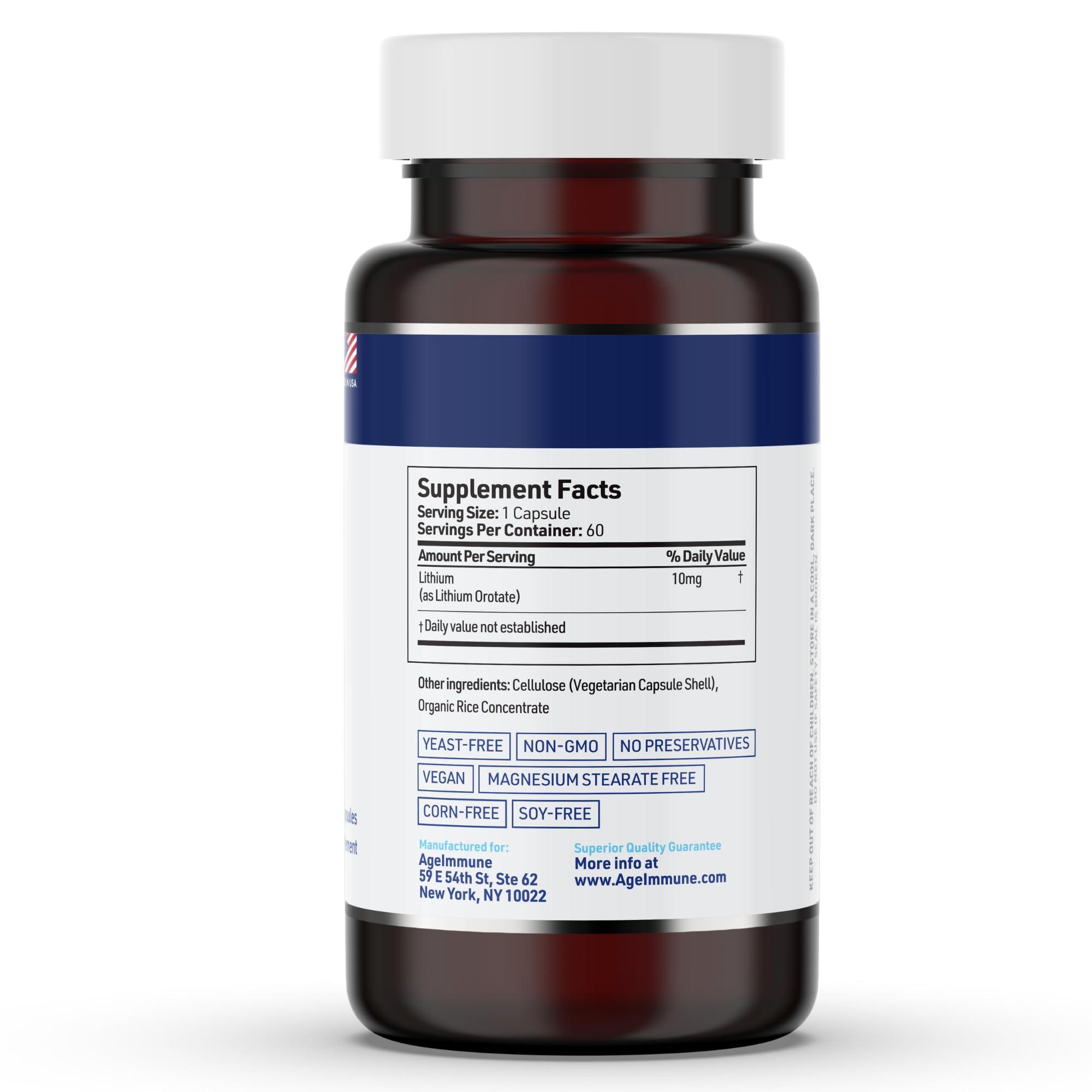 Lithium Orotate 10mg per Capsule - 60 Vegetarian Capsules. Memory and Emotional Wellness Support - Magnesium Stearate Free AgeImmune buy supplements canada