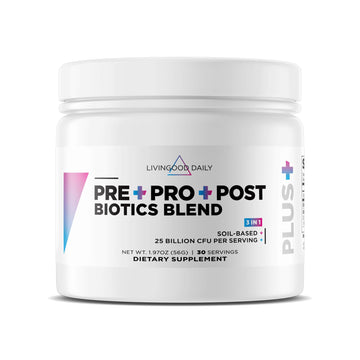 Livingood Daily Pre Pro Post Biotics Blend Powder, Digestive Health Supplement with Prebiotics from Organic Blue Agave Inulin, SBO Probiotics, Probiotics for Women & Men