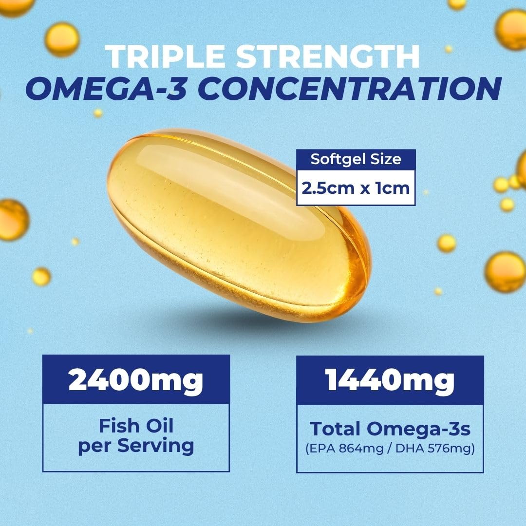 Vital Omega 3 Fish Oil Supplements 2400mg | 864mg EPA & 576mg DHA | 1440mg Total Omega-3 Fatty Acids | Promotes Brain & Heart Health | Non-GMO, Gluten-Free, Sugar-Free | Lemon | 60 Day Servings VITAL NUTRITIVE buy supplements canada